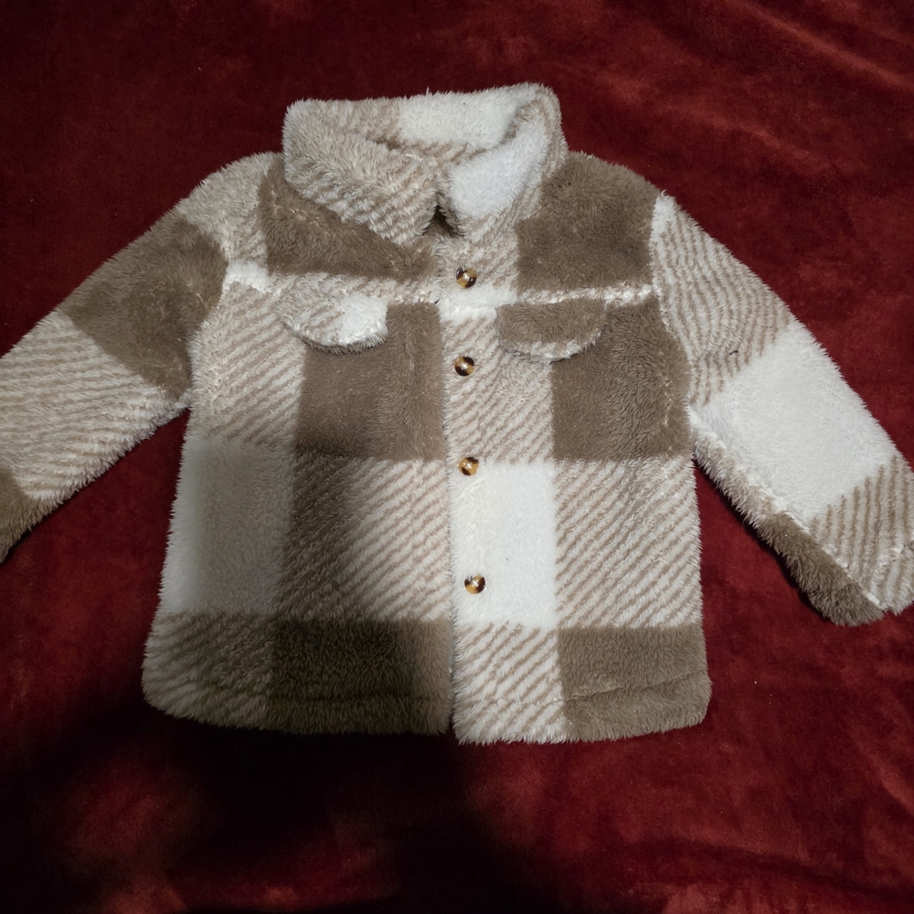 SHEIN Soft Cream and Brown Fleece Jacket